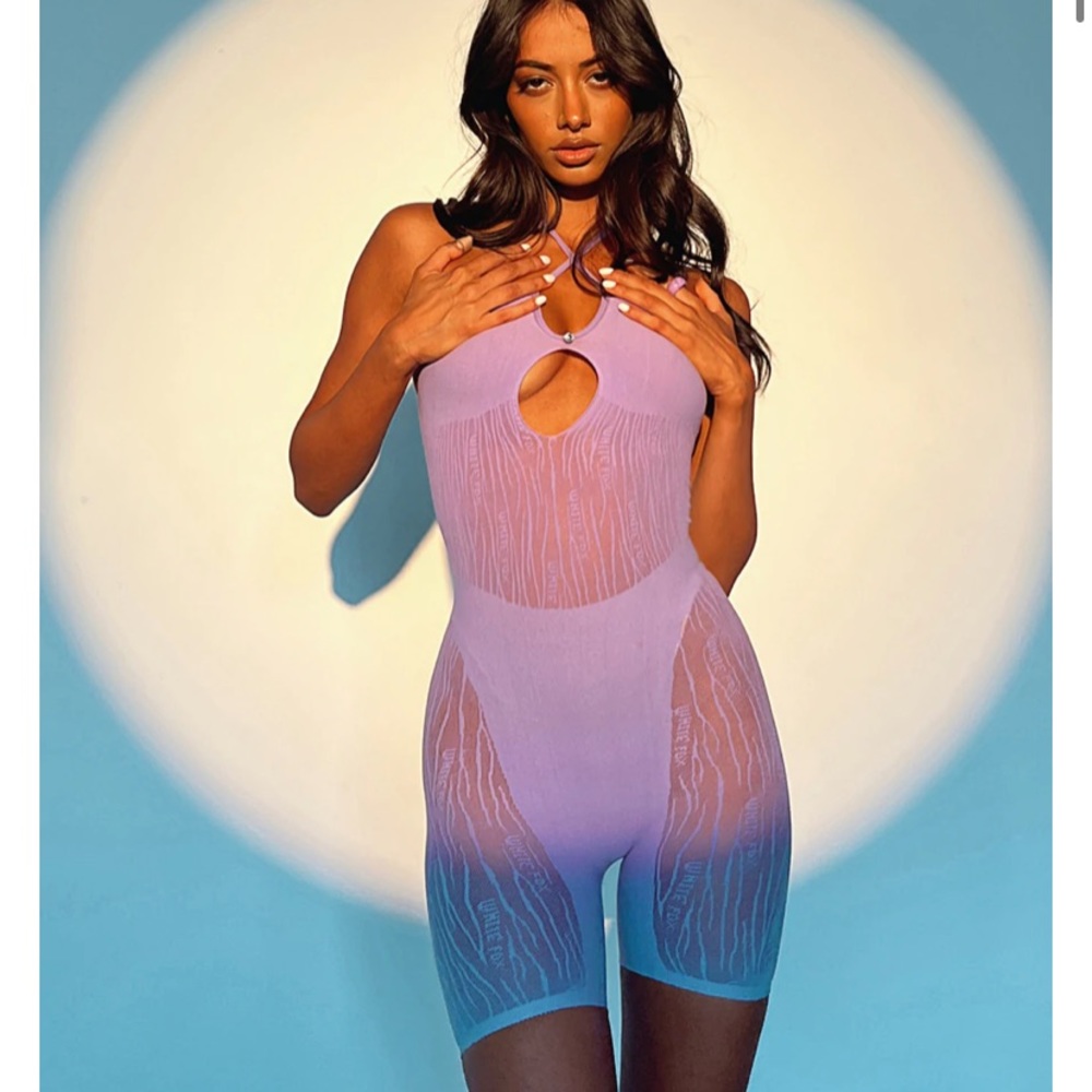 White fox purple one piece romper